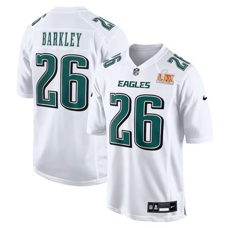 Men's Philadelphia Eagles #26 Saquon Barkley Tundra White Super Bowl LIX Fashion Game Player Jersey